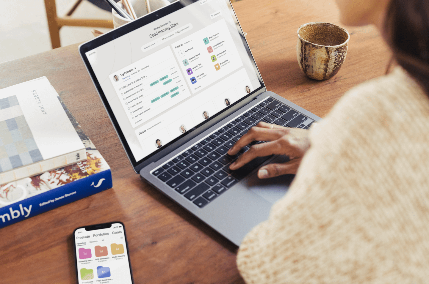 Asana work for legal desktop home woman hands